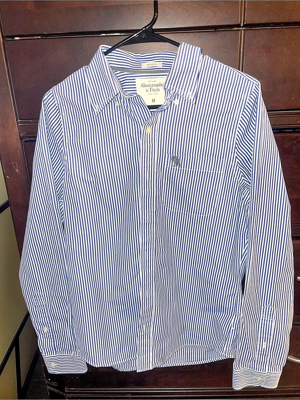 Abercrombie & Fitch Muscle Fit Striped Long-Sleeve Button-Up Shirt Fit Striped